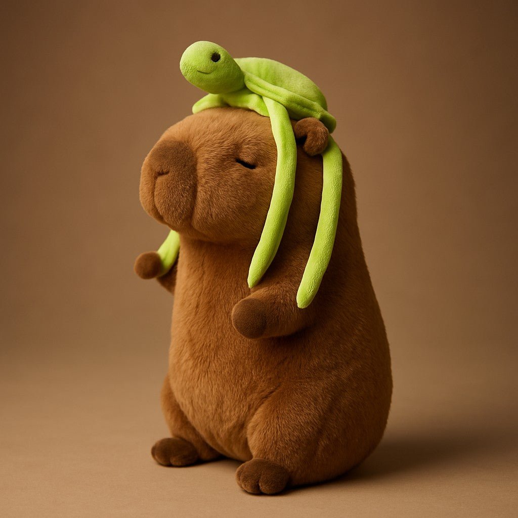 Cuddly Capybara Stuffed Animal with Playful Turtle Backpack